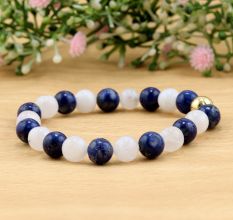 Lapis & Rainbow beaded bracelet, with Metal bead, Adjustable bracelet